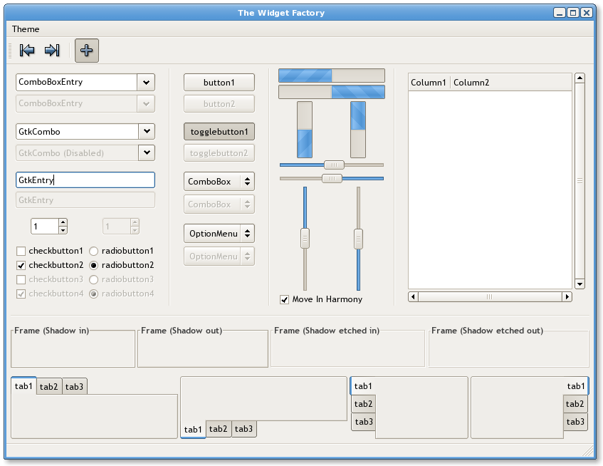 Capture d'écran GTK+ Widget Factory